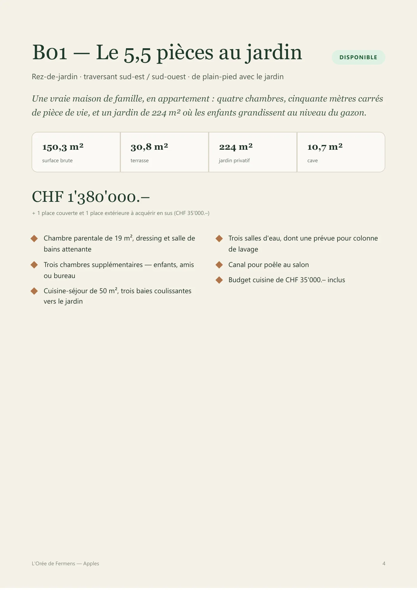 Page de la brochure de L'Orée de Fermens