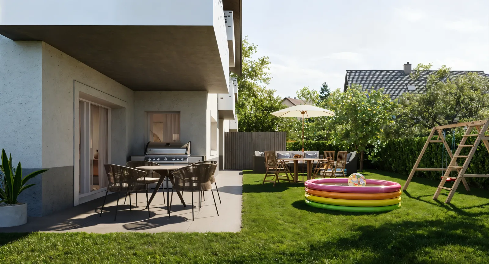 Rendu 3D du jardin et de la terrasse du lot B01