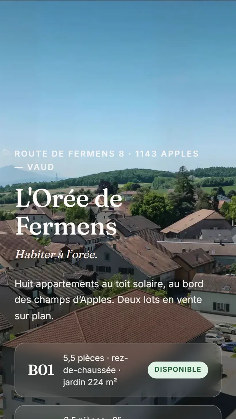 Le site oree-fermens.ch affiché sur téléphone
